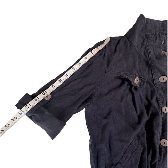 Mine Blue Cotton Linen Blend Cropped 3/4 roll sleeve jacket Size Junior Large - Picture 8 of 12